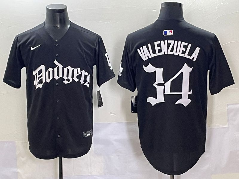 Men 2025 Los Angeles Dodgers #34 Valenzuela Black Seventh generation Joint Name Nike MLB Jersey style 1->los angeles dodgers->MLB Jersey